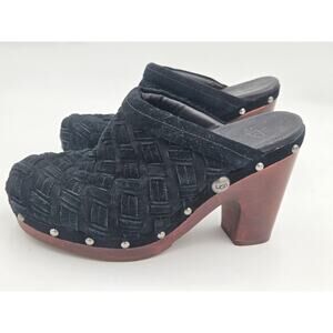 UGG Women’s Size 7 Arroyo Weave Black Suede Wooden Heel Studded Clogs